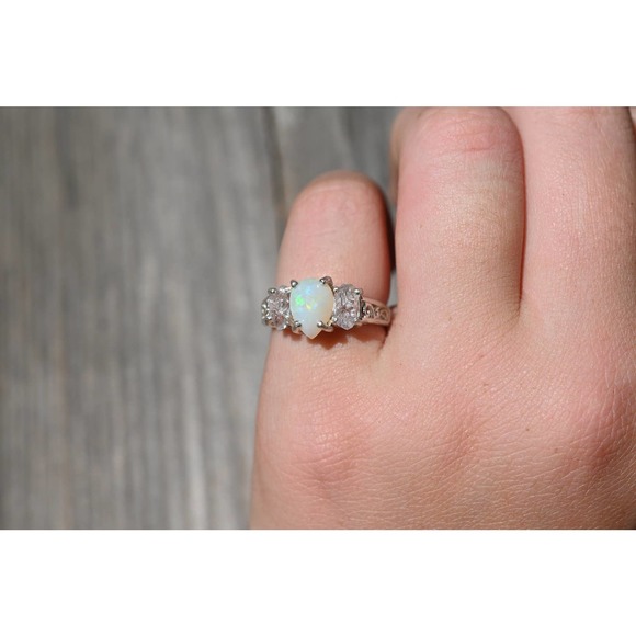 Opal engagement ring, Raw Diamond Ring, Rough Gemstone Jewelry, Sterling… - Picture 2 of 6